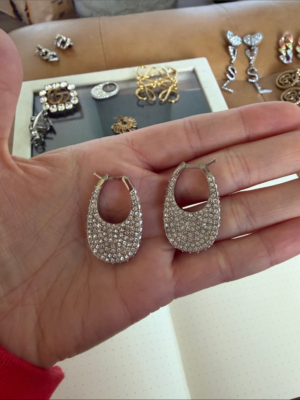 Coperni Silver Crystal Pavé Oval Hoop Earrings